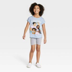 Girls' Encanto Short Sleeve 2pc Top and Bike Shorts Set Blue Medium